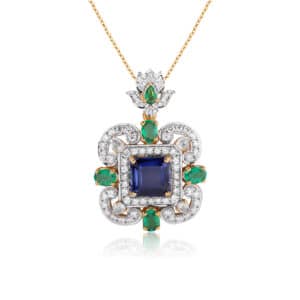 Square Sapphire Lotus Pendant