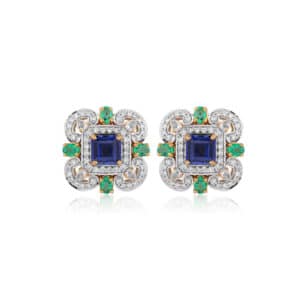 Square Sapphire and Emerald Earrings