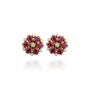 Oval Ruby Floret Studs