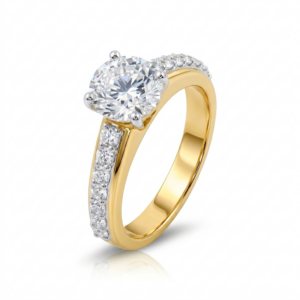 Round Solitaire Ring w/ Raised Diamond Band
